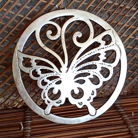 Vintage 1970s Boho brass butterfly trivet